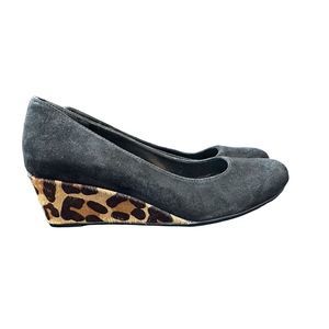 Chicos Leather Calf Hair Leopard Print Wedges
